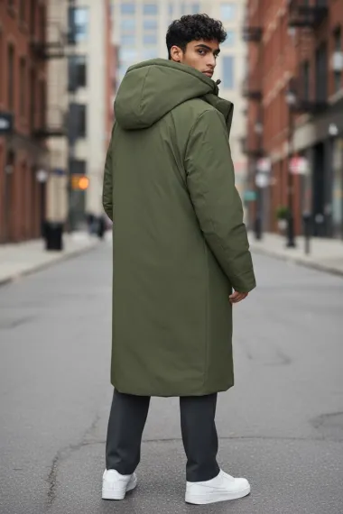 Geaca barbati de iarna kaki,2 fete, lunga, imprimeu spate "TO THE LIMIT" 2588