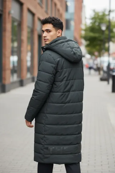 Geaca barbati de iarna kaki,2 fete, lunga, imprimeu spate "TO THE LIMIT" 2588