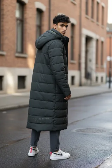 Geaca barbati de iarna kaki,2 fete, lunga, imprimeu spate "TO THE LIMIT" 2588