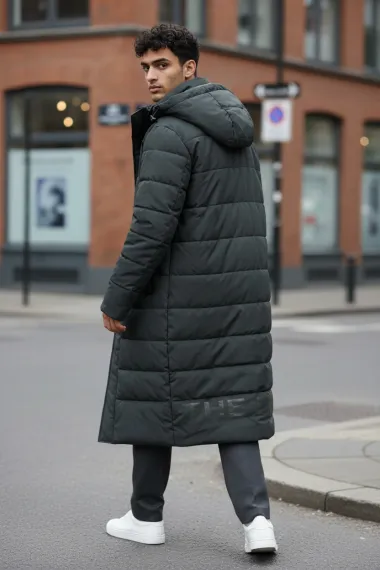 Geaca barbati de iarna kaki,2 fete, lunga, imprimeu spate "TO THE LIMIT" 2588