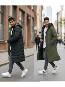 Geaca barbati de iarna kaki,2 fete, lunga, imprimeu spate "TO THE LIMIT" 2588