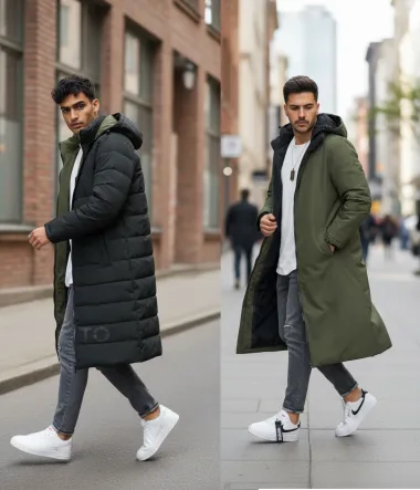 Geaca barbati de iarna kaki,2 fete, lunga, imprimeu spate "TO THE LIMIT" 2588