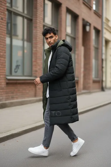 Geaca barbati de iarna kaki,2 fete, lunga, imprimeu spate "TO THE LIMIT" 2588