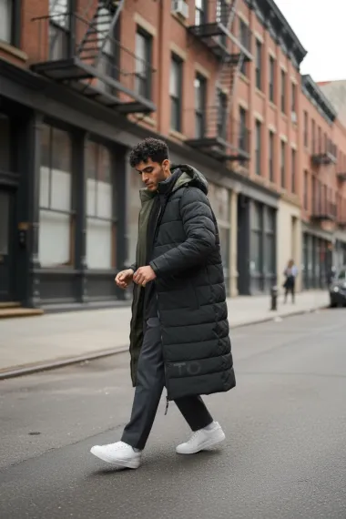 Geaca barbati de iarna kaki,2 fete, lunga, imprimeu spate "TO THE LIMIT" 2588