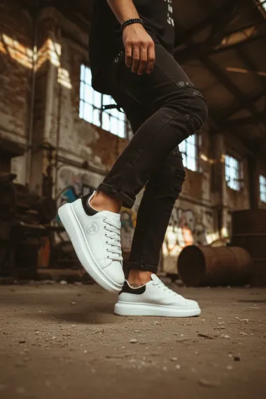 Adidasi barbati casual VIP,albi cu negru, 801