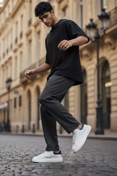 Adidasi barbati casual VIP,albi cu negru, 801