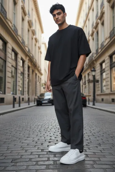 Adidasi barbati casual VIP,albi cu negru, 801