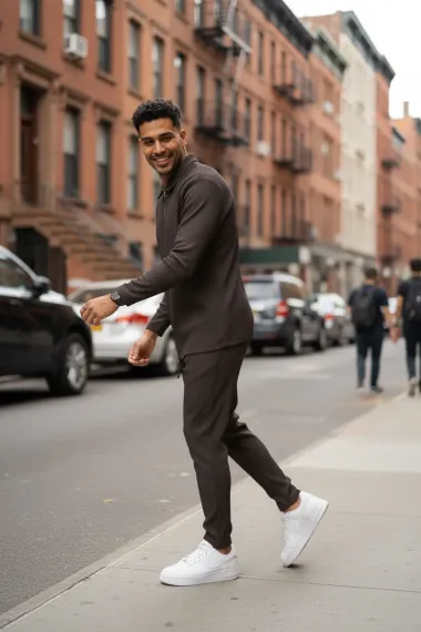 Trening barbati slim fit maro, Pantaloni + bluza C300