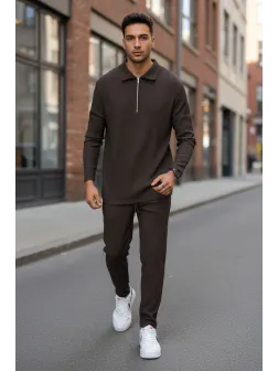 Trening barbati slim fit maro, Pantaloni + bluza C300