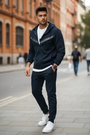 Trening barbati slim fit maro, Pantaloni + hanorac RM09