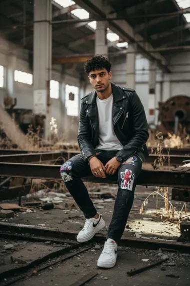 Blugi barbati conici negri cu stikere 1452 G4-3*