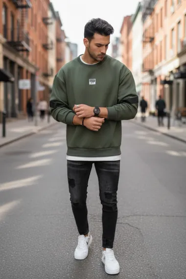 Bluza barbati kaki slim fit 71412 D8-5