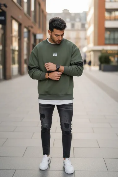 Bluza barbati kaki slim fit 71412 D8-5