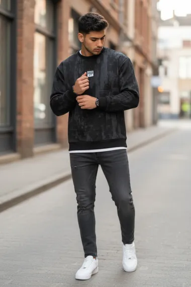 Bluza barbati neagra slim fit 71413