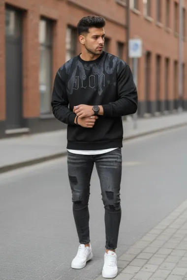 Bluza barbati neagra slim fit 71414 I16-3.3