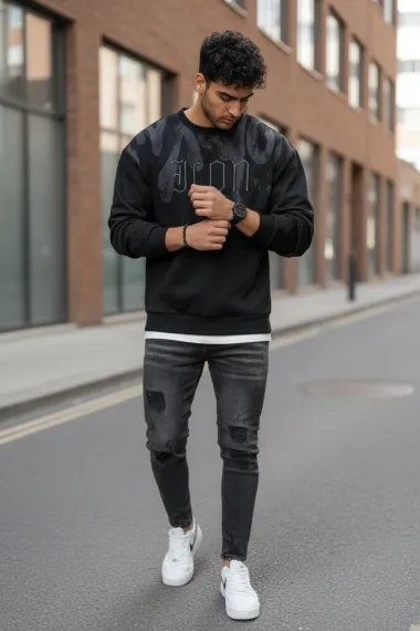 Bluza barbati neagra slim fit 71414 I16-3.3