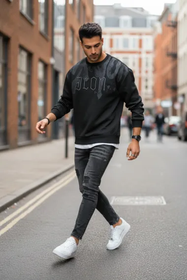 Bluza barbati neagra slim fit 71414 I16-3.3