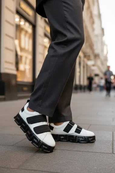 Adidasi barbati VSC Greca albi cu negru, cu arici 092