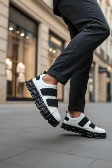 Adidasi barbati VSC Greca albi cu negru, cu arici 092