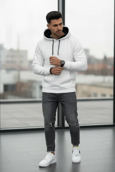 Hanorac barbati slim fit, alb 13411