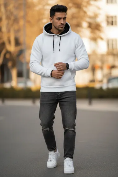 Hanorac barbati slim fit, alb 13411