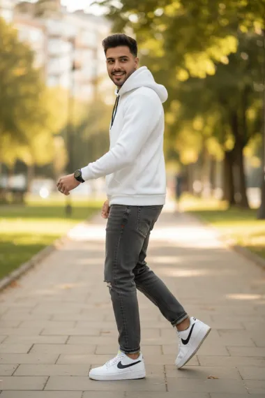 Hanorac barbati slim fit, alb 13411