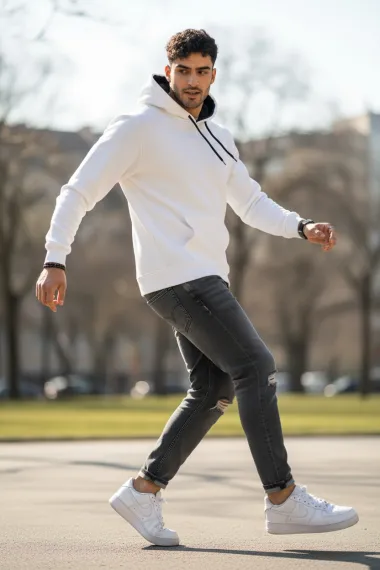 Hanorac barbati slim fit, alb 13411