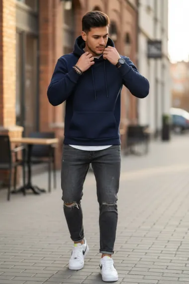 Hanorac barbati slim fit, bleumarin 13411