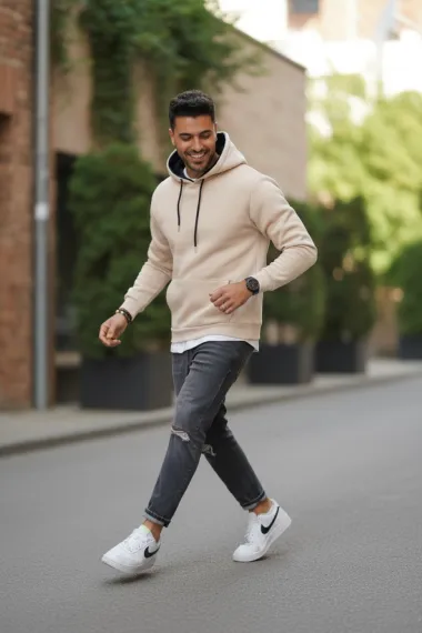 Hanorac barbati slim fit, crem 13411