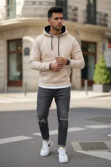 Hanorac barbati slim fit, crem 13411