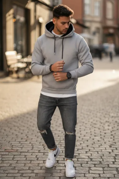 Hanorac barbati slim fit, gri 13411