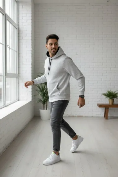 Hanorac barbati slim fit, gri deschis 13411