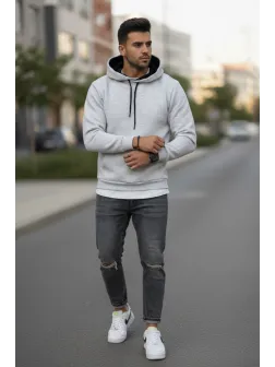 Hanorac barbati slim fit, gri deschis 13411