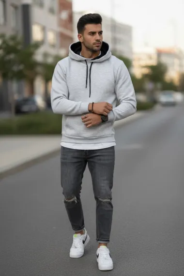 Hanorac barbati slim fit, gri deschis 13411