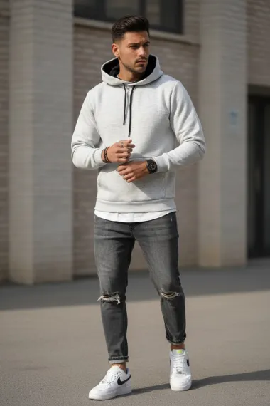 Hanorac barbati slim fit, gri deschis 13411