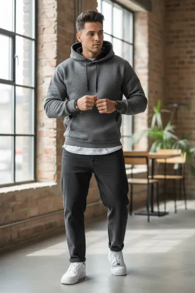 Hanorac barbati slim fit, gri inchis 13411