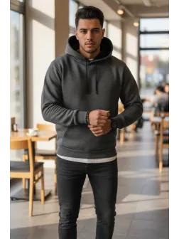 Hanorac barbati slim fit, gri inchis 13411