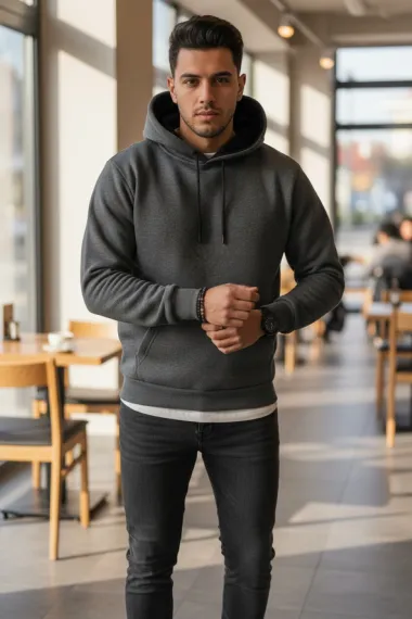 Hanorac barbati slim fit, gri inchis 13411