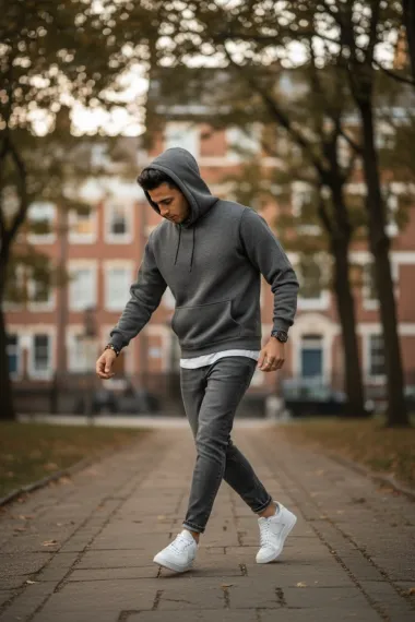 Hanorac barbati slim fit, gri inchis 13411