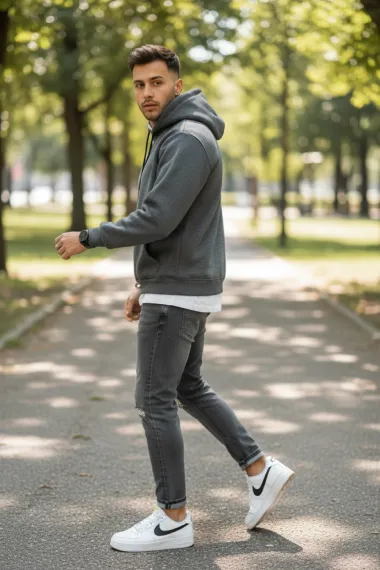 Hanorac barbati slim fit, gri inchis 13411