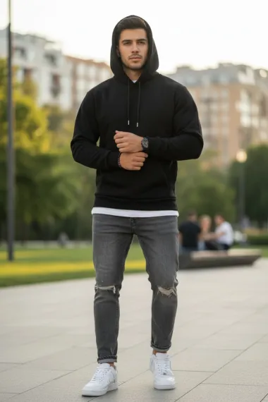 Hanorac barbati slim fit, negru 13411