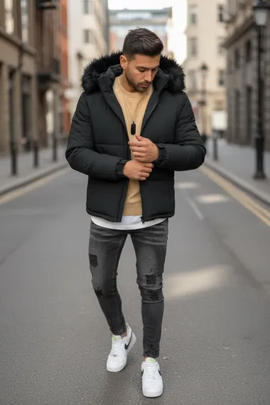 Geaca barbati groasa de iarna neagra 2333