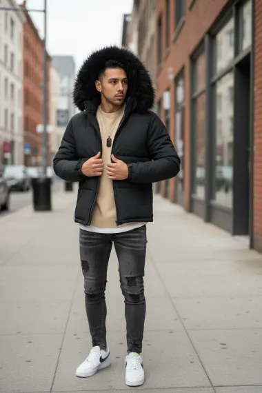 Geaca barbati groasa de iarna neagra 2333