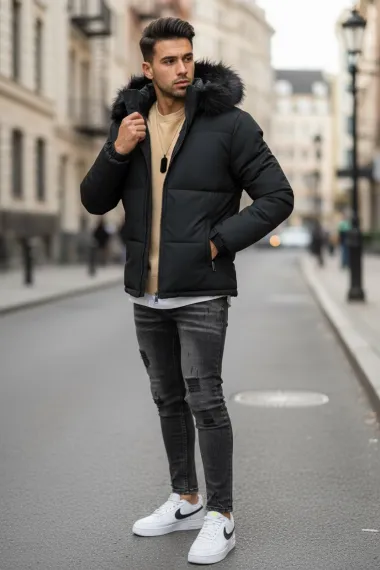 Geaca barbati groasa de iarna neagra 2333