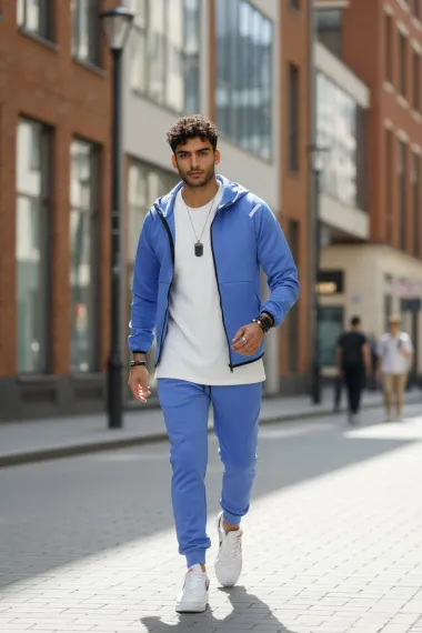 Trening barbati slim fit albastru, Pantaloni + Hanorac 288A