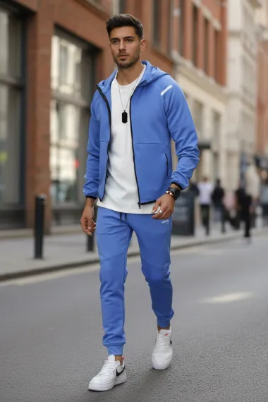 Trening barbati slim fit albastru, Pantaloni + Hanorac 288A