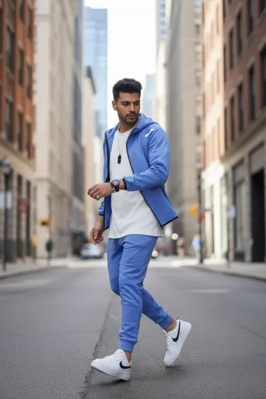 Trening barbati slim fit albastru, Pantaloni + Hanorac 288A