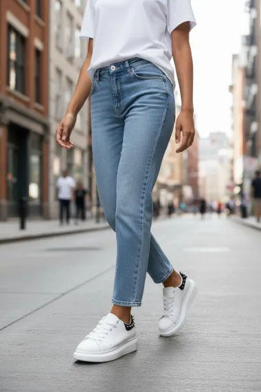 Adidasi dama albi cu negru casual, 6626