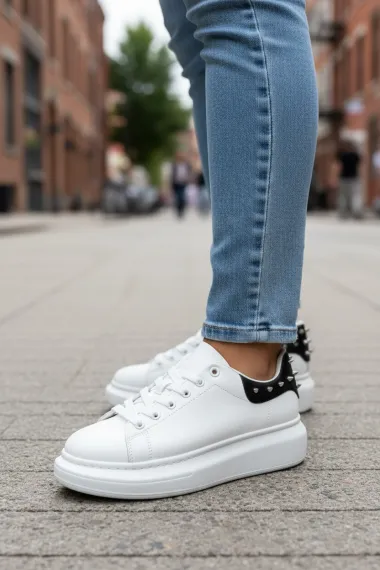 Adidasi dama albi cu negru casual, 6626