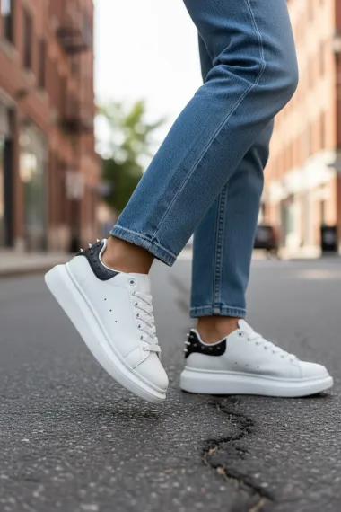 Adidasi dama albi cu negru casual, 6626